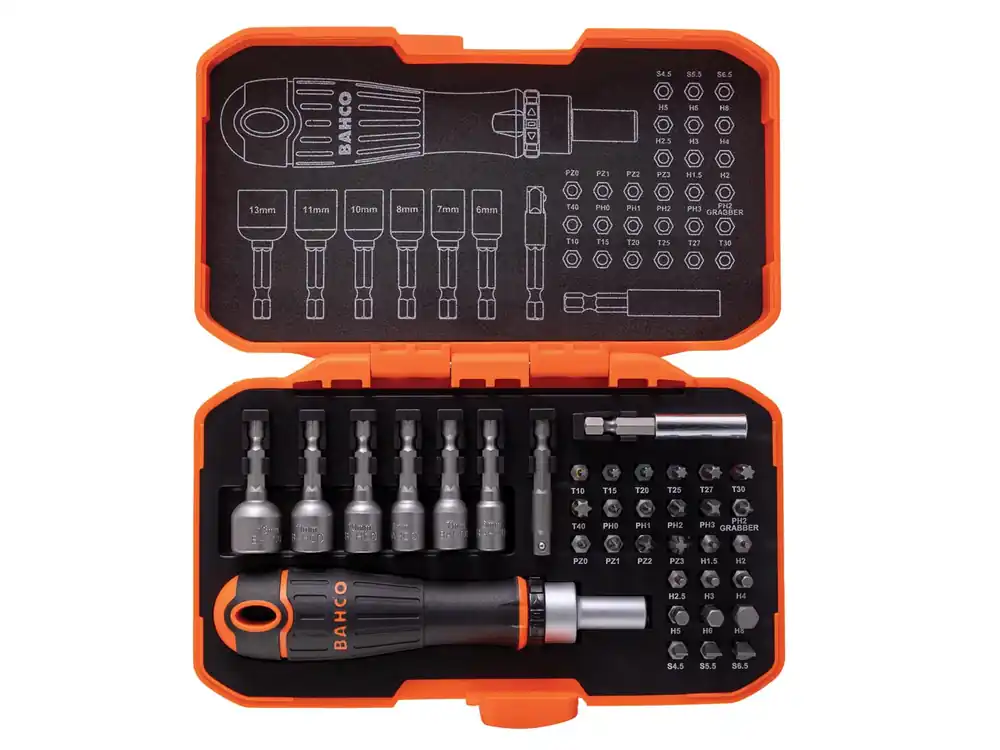 Bahco 59/S36BCR Jeu d‘embouts 36 pièces avec tournevis à cliquet ¼".