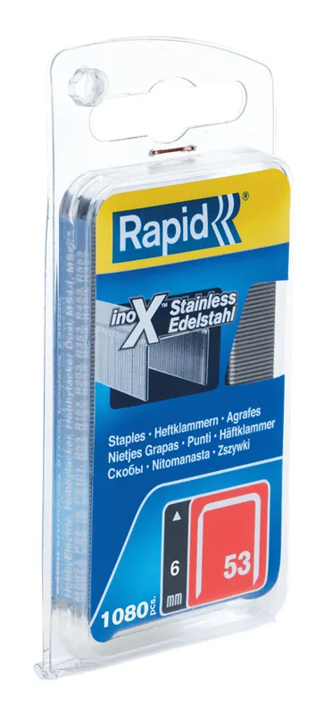 Rapid 40109509 No. 53 agrafes à fil fin acier inoxydable 6 mm 1 080 pièces