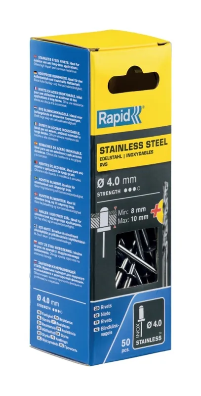 Rapid 5000395 Rivets aveugles en acier inoxydable Ø4.0 x 14 mm 50 pièces
