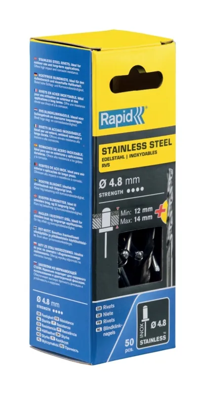 Rapid 5000397 Rivets aveugles en acier inoxydable Ø4.8 x 18 mm 50 pièces