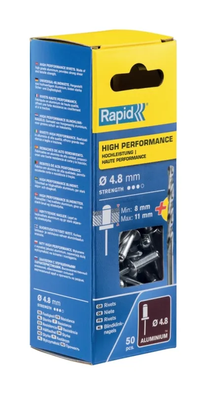Rapid 5000389 Rivets aveugles haute performance Ø4.8 x 14 mm 50 pièces
