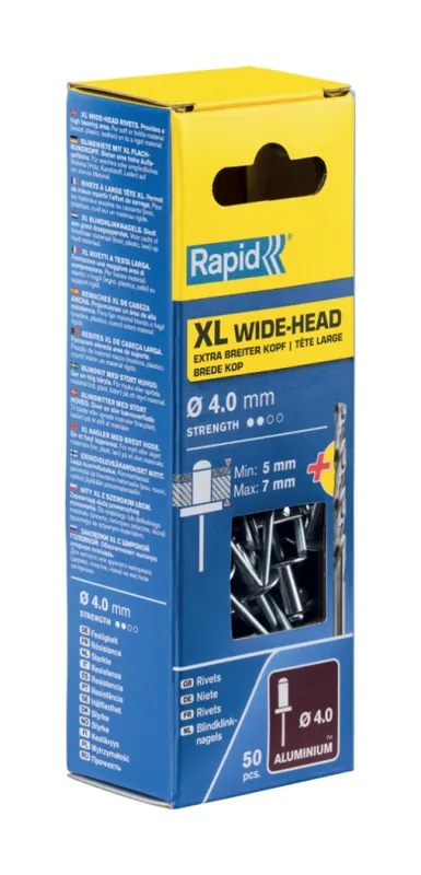 Rapid 5000660 Rivets aveugles XL Ø4.0 x 10 mm 50 pièces