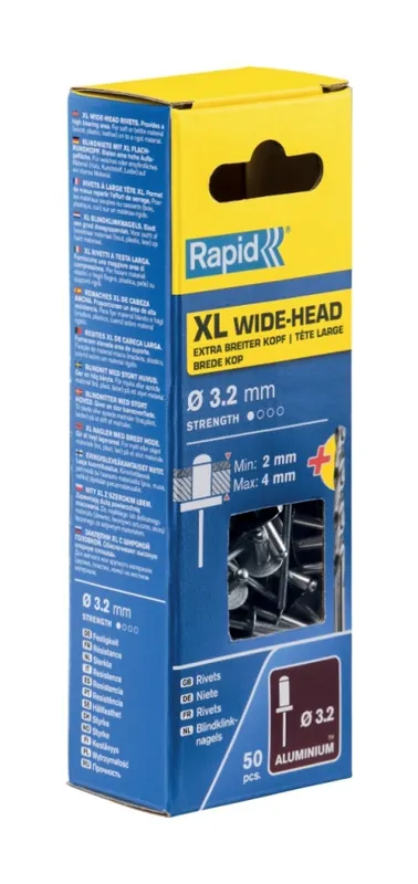 Rapid 5000659 Rivets aveugles XL Ø3.2 x 8 mm 50 pièces