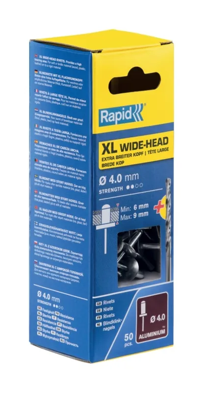 Rapid 5000661 Rivets aveugles XL Ø4.0 x 12 mm 50 pièces