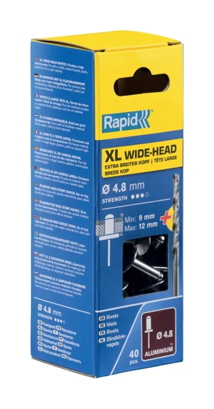 Rapid 5000665 Rivets aveugles XL Ø4.8 x 16 mm 40 pièces