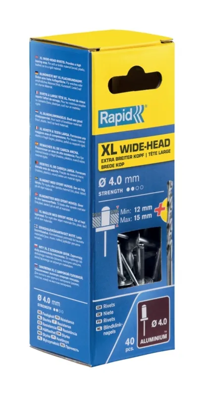 Rapid 5000663 Rivets aveugles XL Ø4.0 x 18 mm 40 pcs, blister