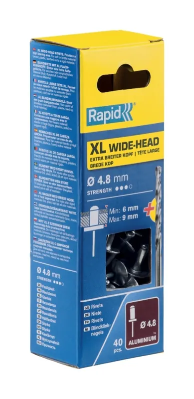 Rapid 5000664 Rivets aveugles XL Ø4.8 x 12 mm 40 pièces