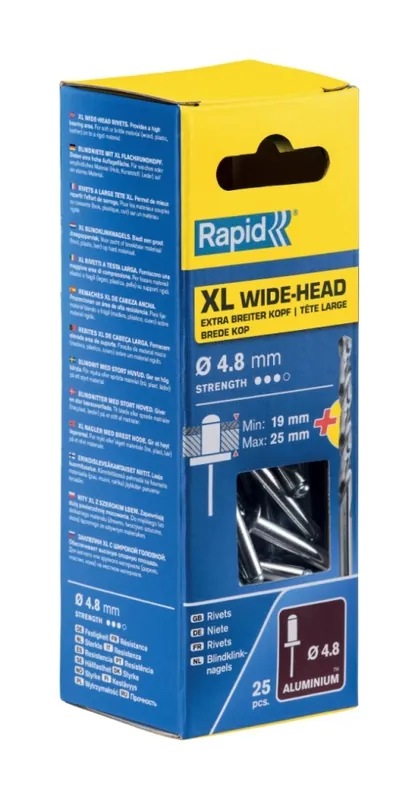 Rapid 5000668 Rivets aveugles XL Ø4.8 x 30 mm 25 pièces