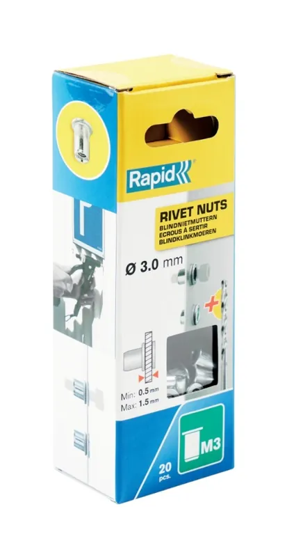 Rapid 5000670 Ecrous pour rivets aveugles M3 20 pièces