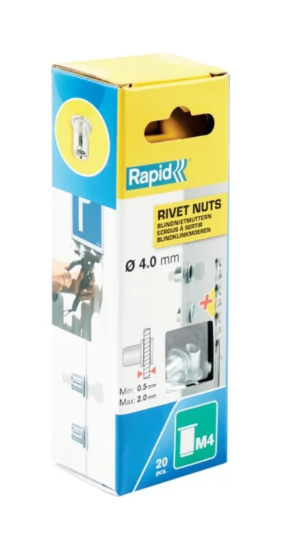 Rapid 5000671 Écrous de rivets aveugles M4 20 pièces