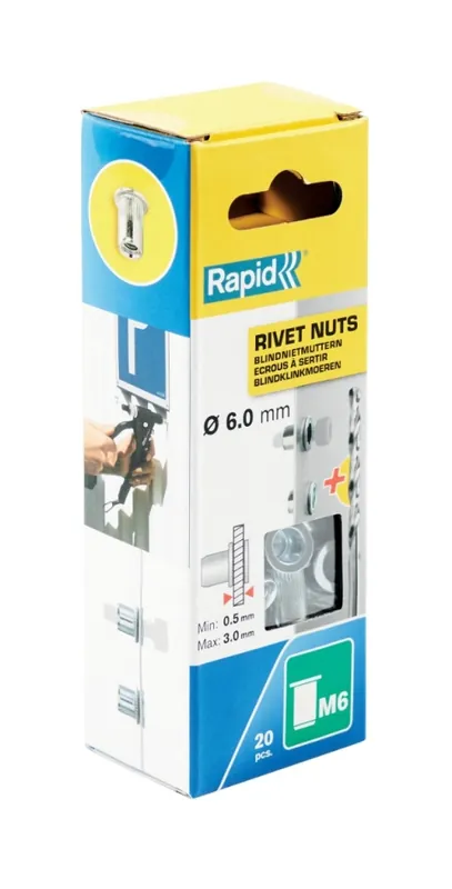 Rapid 5000673 Écrous à rivet aveugle M6 20 pièces