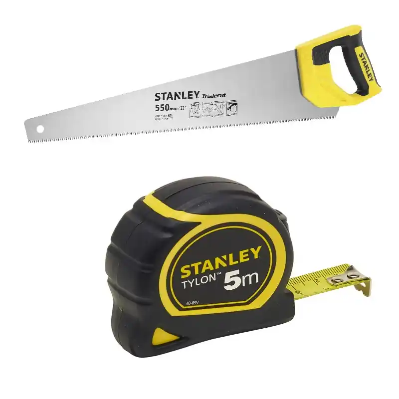 Stanley STHT1-20352SB STHT1-20352 Scie à main Tradecut Universal 550mm + 0-30-697 Ruban à mesurer tylon 5m - 19mm