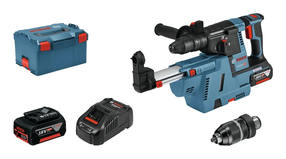 Bosch Bleu 061191000G GBH 18V-26 F Marteau combiné avec aspiration intégrée 18V 5.5Ah ProCore en L-Boxx