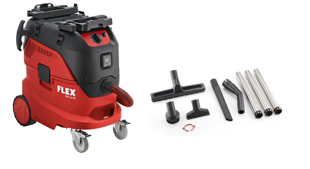 Flex-tools 465704 VCE44M AC-SET Aspirateur de sécurité avec nettoyage automatique du filtre, 42 L, classe M + kit de nettoyage