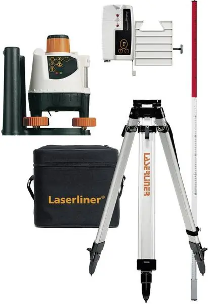 Laserliner 026.04.00A BeamControl-Master 120 Set Rotation Laser Red avec récepteur, trépied et ruban à mesurer