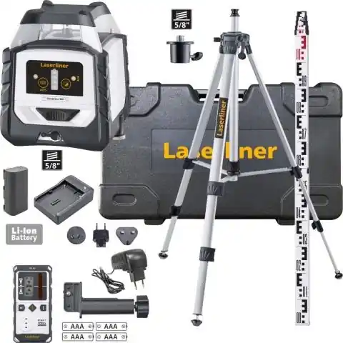 Laserliner 052.500A DuraPlane 360 Set Laser rouge horizontal à 360 degrés avec trépied de 175 cm, récepteur et mire de nivellement de 3 m
