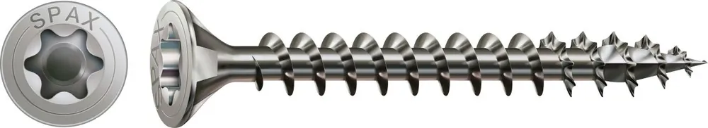 SPAX 1197000400253 Vis en acier inoxydable, 4 x 25 mm, 200 pièces, Filet plein, Tête fraisée, T-STAR plus T20, 4CUT, Acier inoxydable A2