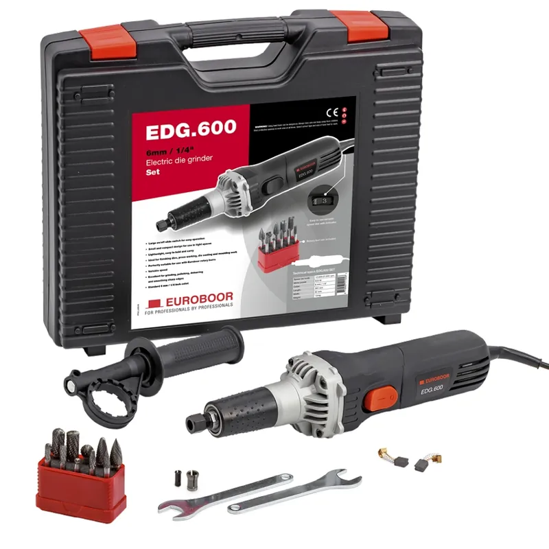 Euroboor 30514100008004 EDG.600 SET EU2 Meuleuse de 600 watts en coffret avec 10 fraises
