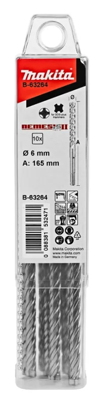 Makita Accessoires B-63264 P4S Foret SDS-PLUS 6X165Mm 10pcs