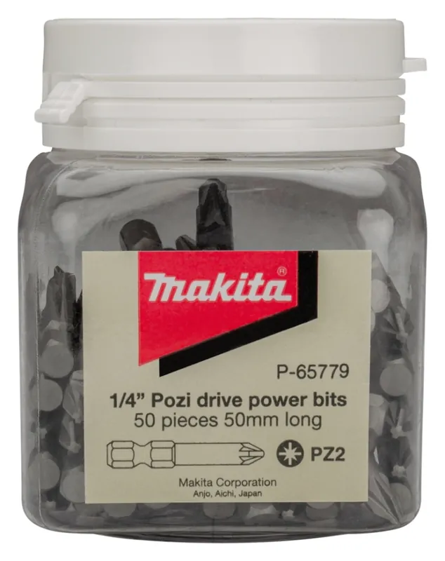 Makita Accessoires P-65779 Embout de vis PZ2x50mm en bocal 50 pièces