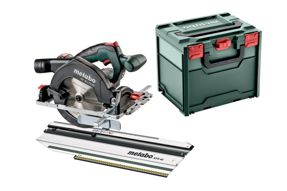 Metabo 691195000 Scie circulaire sans fil KS 18 LTX 57 18V hors batteries et chargeur + guide de coupe KFS 44