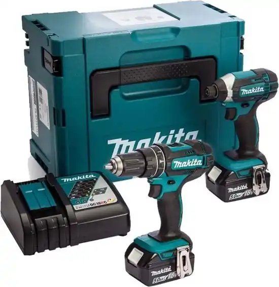 Makita DLX2131TJ - Perceuse sans fil DHP482 Clé à chocs sans fil DTD152 18 Volts 5.0 Ah Li-ion