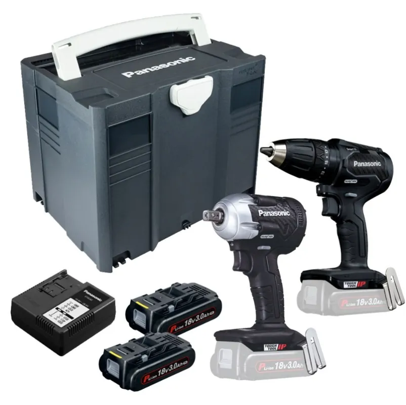 Panasonic EYC242PN2G Kit combiné perceuse à percussion Accu EY79A2 et clé à percussion EY75A8 sans balais au carbone 18 Volt 3.0 Ah Li-ion dans un systainer