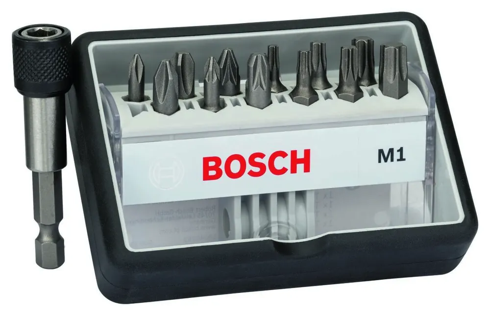 Bosch Bleu Accessoires 2607002563 Embouts de vissage courts qualité extra-dure Robust Line, set de 12 pièces + 1 (M) 25 mm, 12