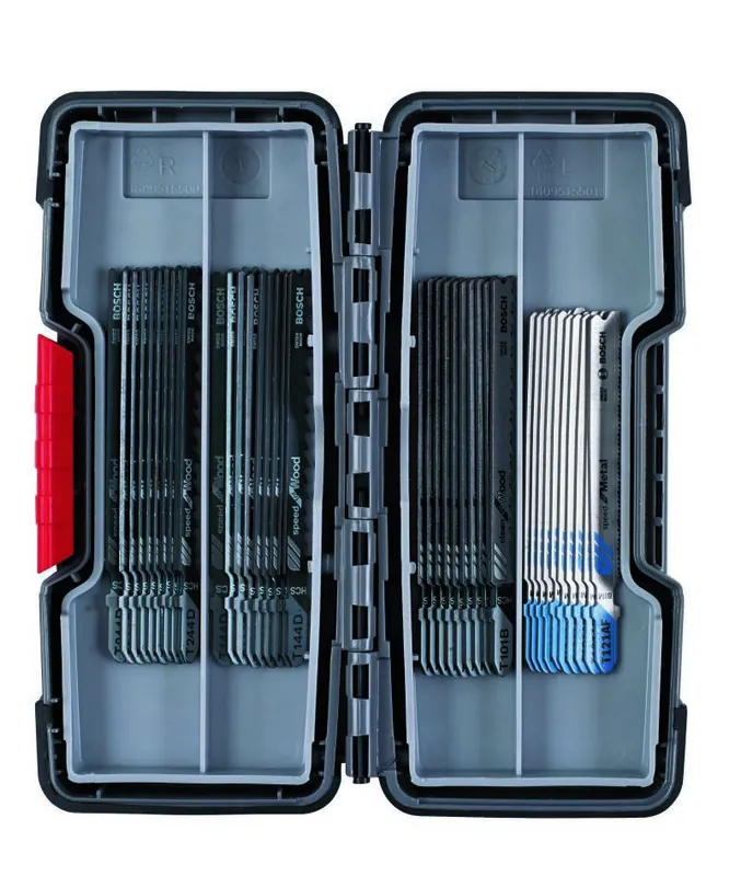 Bosch Bleu Accessoires 2607010904 Jeu de 40 lames de scie sauteuse Bois et métal T 244 D (10x), T 144 D (10x), T 101 B (10x), T 121 AF (10x)