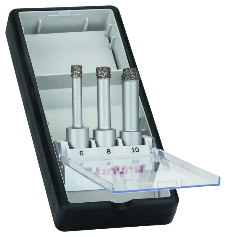 Bosch Bleu Accessoires 2608587145 Jeu de 3 forets diamantés Robust Line pour le forage à sec Easy Dry idéal pour la céramique 6.0 ; 8.0 ; 10.0 mm