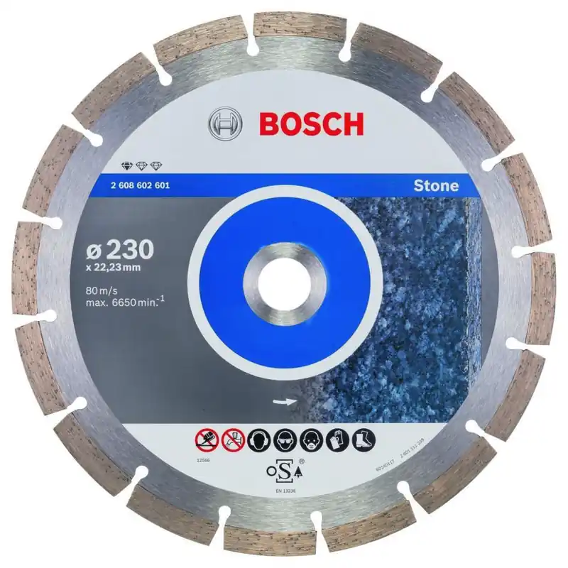 Bosch Bleu Accessoires 2608602601 Disque de coupe diamanté standard pour la pierre 230 x 22,23 x 2,3 x 10 mm