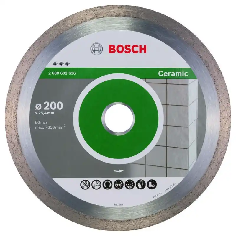 Bosch Bleu Accessoires 2608602636 Disque de coupe diamanté idéal pour la céramique 200 x 25,40 x 2,2 x 10 mm