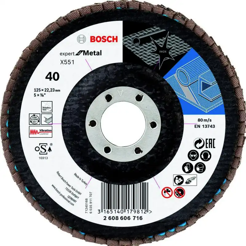 Bosch Bleu Accessoires 2608606716 Disque à lamelles X551, Expert pour le métal D= 125 mm ; K= 40, courbé