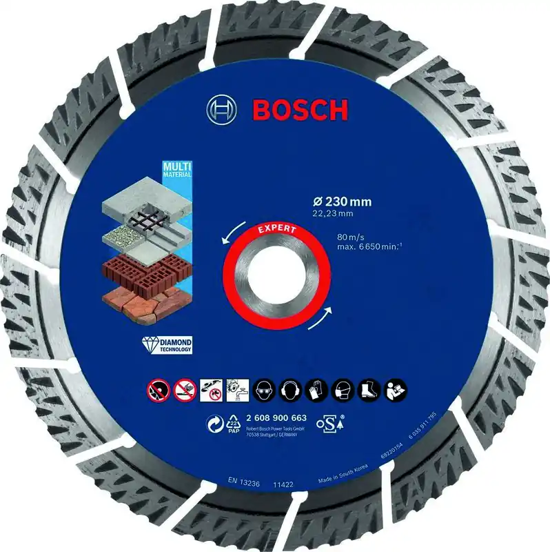Bosch Bleu Accessoires 2608900663 Disque à découper diamanté Expert MultiMaterial 230 x 22,23 x 2,4 x 15 mm
