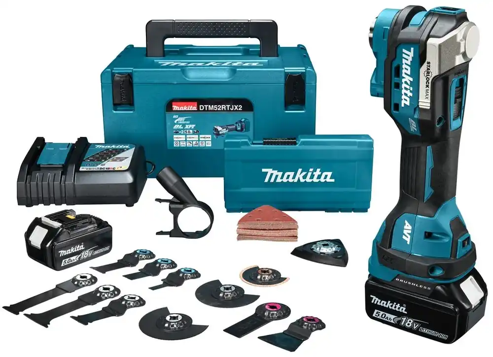 Makita DTM52RTJX2 Outil multifonction Starlock Max 18V 2x5.0 AH Li-ion + set d‘accessoires dans Mbox