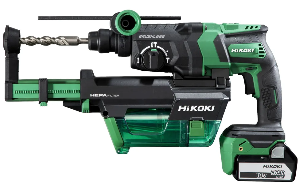 HIKOKI DH18DPCWUZ Marteau combiné Accu 18V 5.0Ah dans la valise Hikoki System IV + unité d‘extraction de la poussière dans la valise HSC II