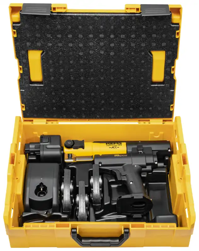Rems 578044 R220 Mini-Press pince à sertir sans fil avec jeu de mâchoires V15-18-22 (batterie et chargeur non compris) dans un coffret L-Boxx