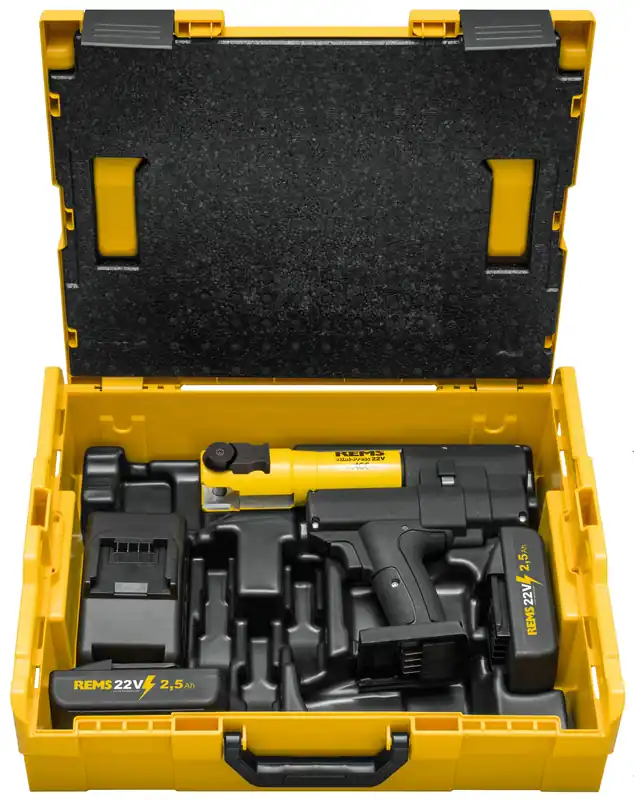 Rems 578066 R220 Mini-Press 22 V - Pince à sertir sans fil avec 1 batterie 22 V 1,5 Ah et un chargeur rapide dans un coffret L-Boxx