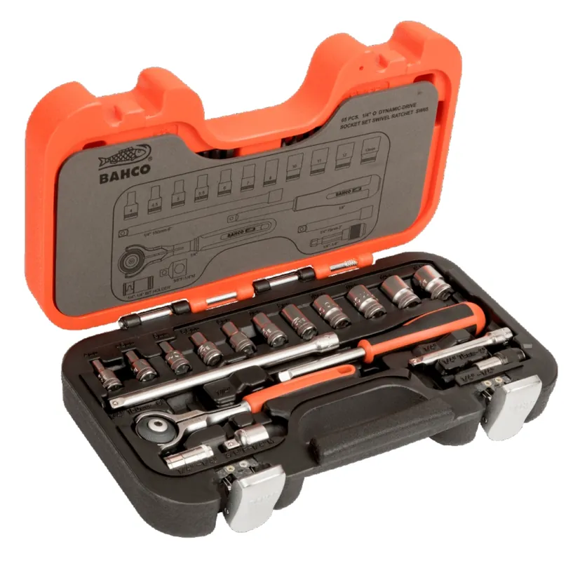 Bahco SW65 Jeu de douilles 1/4", métrique avec cliquet articulé, 65 pièces